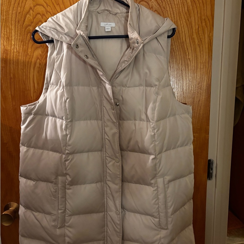J. Jill Hooded Quilted Puffer Vest in Light Beige